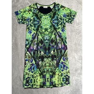 Ulla Popken Dress Womens 12/14 Green Kaleidoscope Geometric Green Midi Shift